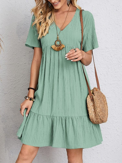 Charlotte | Damen Kurzarm V-Ausschnitt Gerafftes Babydoll Sommerkleid
