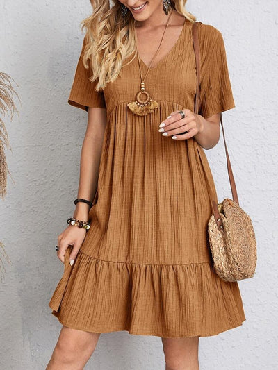 Charlotte | Damen Kurzarm V-Ausschnitt Gerafftes Babydoll Sommerkleid