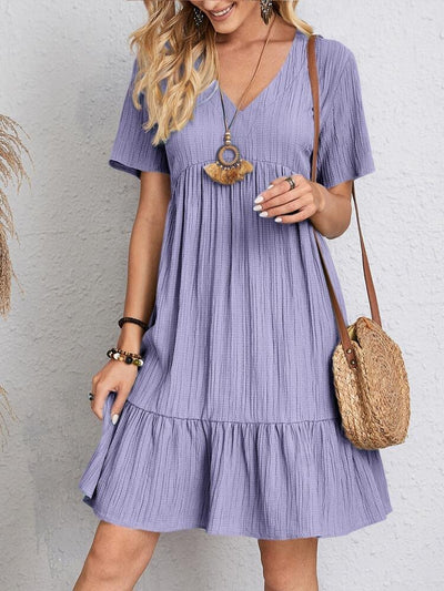 Charlotte | Damen Kurzarm V-Ausschnitt Gerafftes Babydoll Sommerkleid