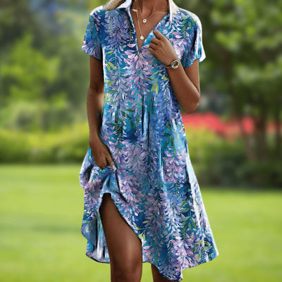 Marie | Damen Kurzarm V-Ausschnitt Sommerkleid Ornamentmuster Boho