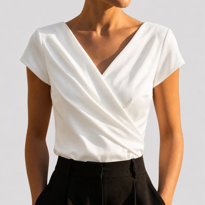 Nora | Damen Kurzarm-Wickelbluse mit Drapierung und V-Ausschnitt