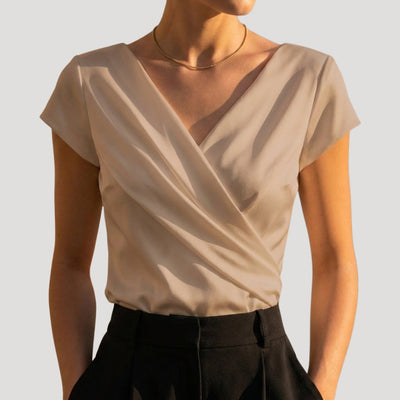 Nora | Damen Kurzarm-Wickelbluse mit Drapierung und V-Ausschnitt