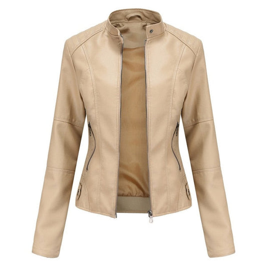 Katharina | Damen Kurze Taillierte Kunstleder Bikerjacke mit Reißverschluss