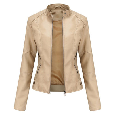 Katharina | Damen Kurze Taillierte Kunstleder Bikerjacke mit Reißverschluss