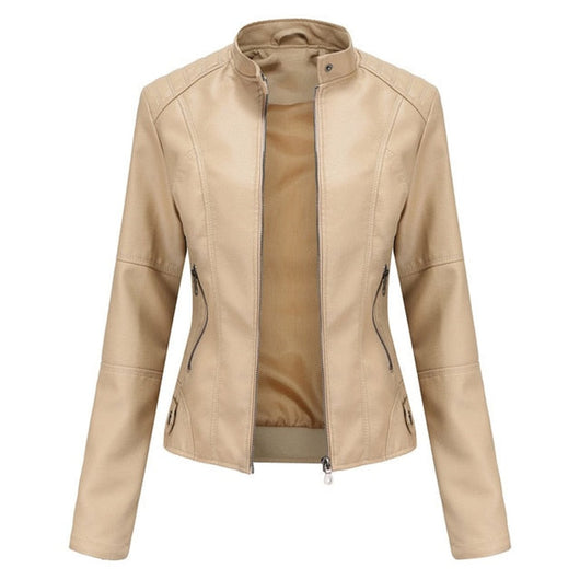 Katharina | Damen Kurze Taillierte Kunstleder Bikerjacke mit Reißverschluss