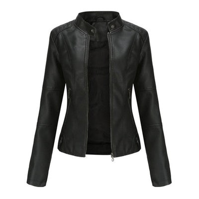 Katharina | Damen Kurze Taillierte Kunstleder Bikerjacke mit Reißverschluss