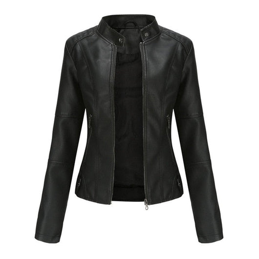Katharina | Damen Kurze Taillierte Kunstleder Bikerjacke mit Reißverschluss