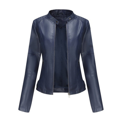 Katharina | Damen Kurze Taillierte Kunstleder Bikerjacke mit Reißverschluss
