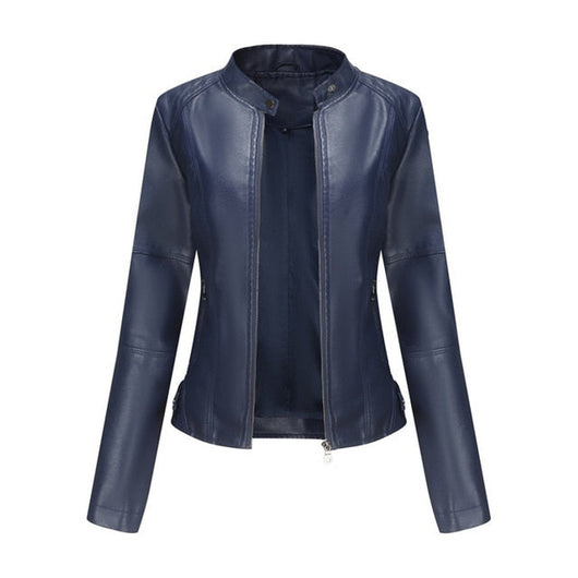 Katharina | Damen Kurze Taillierte Kunstleder Bikerjacke mit Reißverschluss