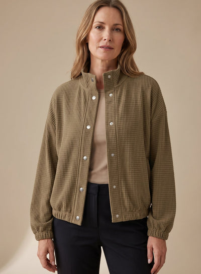 Leonie | Damen Kurze Waffelstruktur Stehkragen Knopfleisten Jacke