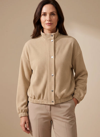 Leonie | Damen Kurze Waffelstruktur Stehkragen Knopfleisten Jacke
