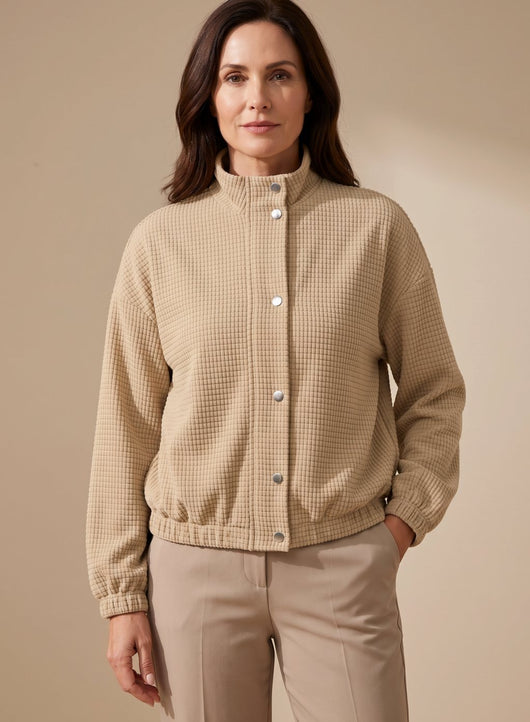 Leonie | Damen Kurze Waffelstruktur Stehkragen Knopfleisten Jacke