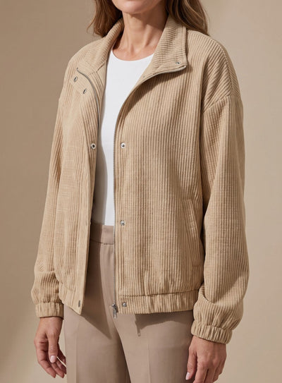 Leonie | Damen Kurze Waffelstruktur Stehkragen Knopfleisten Jacke