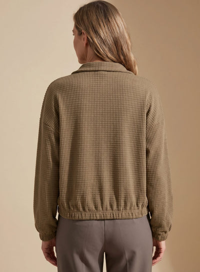 Leonie | Damen Kurze Waffelstruktur Stehkragen Knopfleisten Jacke