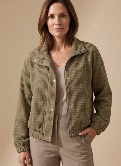 Leonie | Damen Kurze Waffelstruktur Stehkragen Knopfleisten Jacke