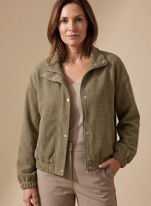 Leonie | Damen Kurze Waffelstruktur Stehkragen Knopfleisten Jacke