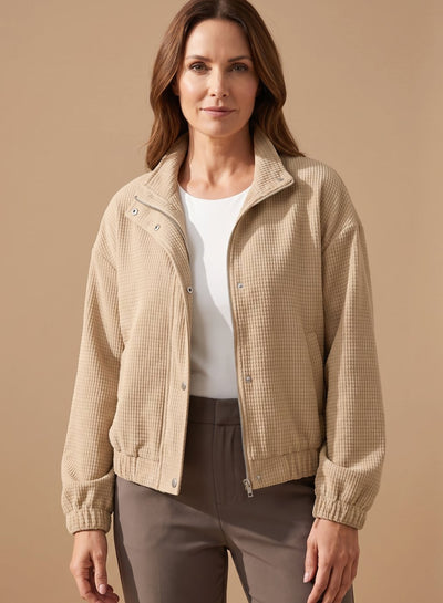 Leonie | Damen Kurze Waffelstruktur Stehkragen Knopfleisten Jacke