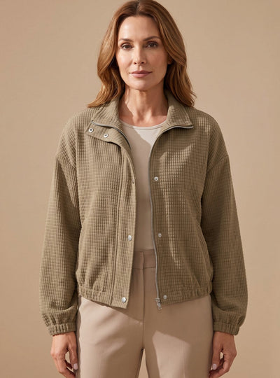 Leonie | Damen Kurze Waffelstruktur Stehkragen Knopfleisten Jacke