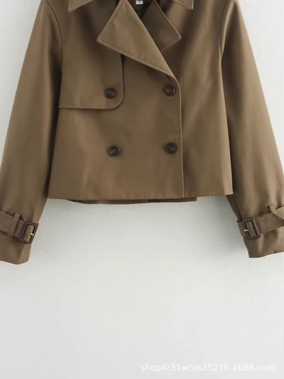 Charlotte | Damen Kurzer Doppelreihiger Trench Coat mit Schnallenärmeln