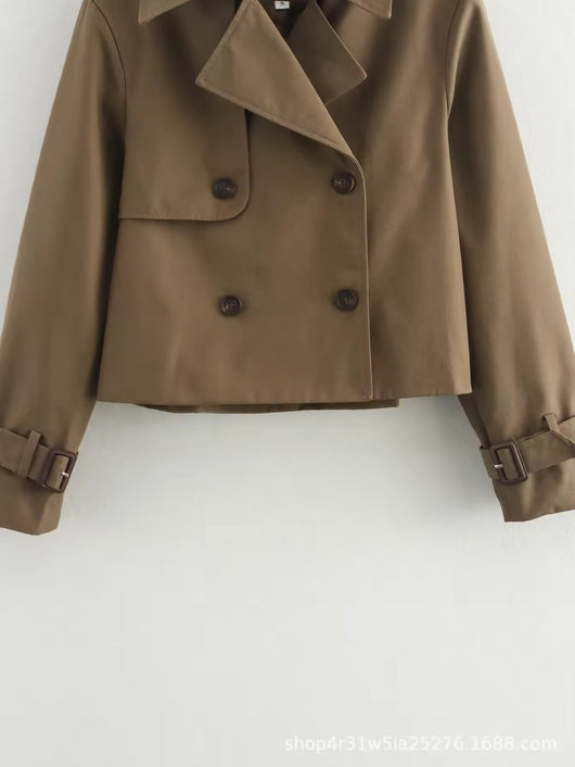 Charlotte | Damen Kurzer Doppelreihiger Trench Coat mit Schnallenärmeln