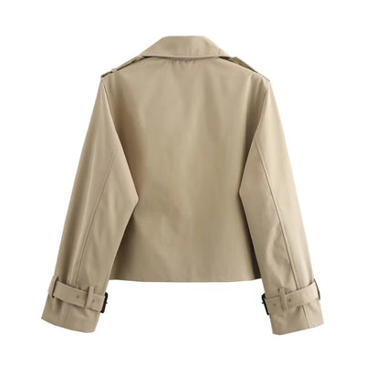 Charlotte | Damen Kurzer Doppelreihiger Trench Coat mit Schnallenärmeln