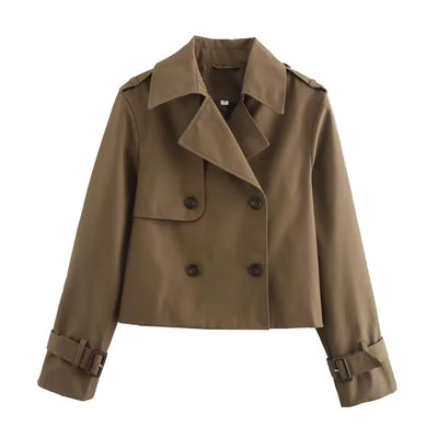 Charlotte | Damen Kurzer Doppelreihiger Trench Coat mit Schnallenärmeln