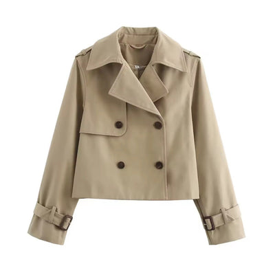 Charlotte | Damen Kurzer Doppelreihiger Trench Coat mit Schnallenärmeln