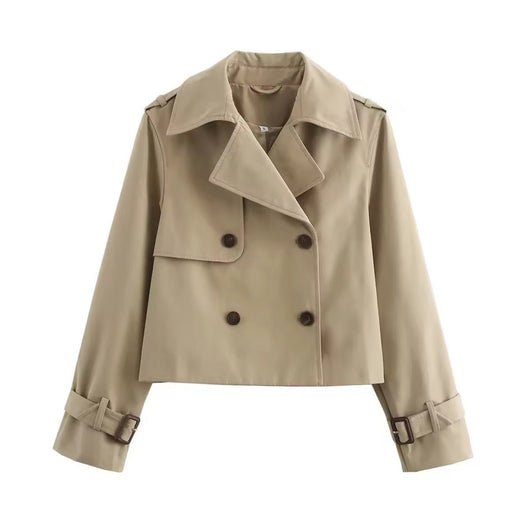Charlotte | Damen Kurzer Doppelreihiger Trench Coat mit Schnallenärmeln