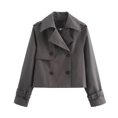 Charlotte | Damen Kurzer Doppelreihiger Trench Coat mit Schnallenärmeln