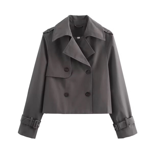 Charlotte | Damen Kurzer Doppelreihiger Trench Coat mit Schnallenärmeln