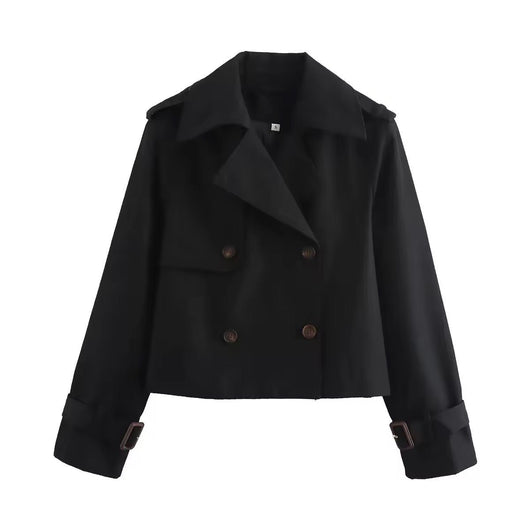 Charlotte | Damen Kurzer Doppelreihiger Trench Coat mit Schnallenärmeln