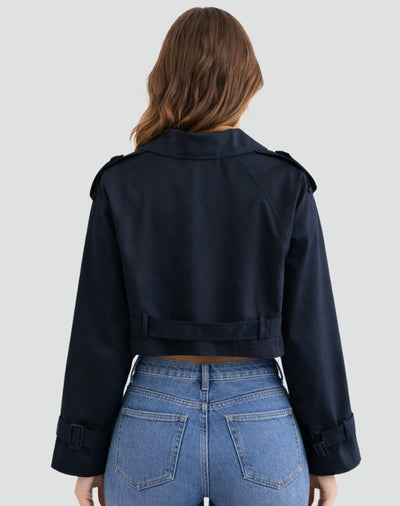 Amelie | Damen Kurzer Taillierter Trench Coat Doppelreihig Gürteljacke
