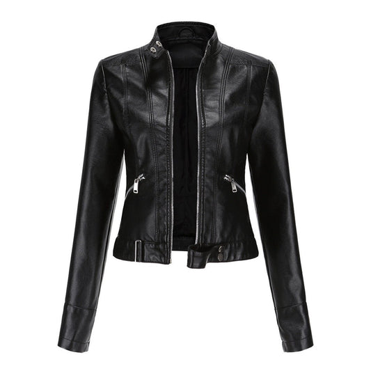 Hannah | Damen Kurzgeschnittene Biker Kunstleder Jacke mit Reißverschluss