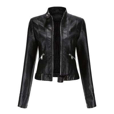Hannah | Damen Kurzgeschnittene Biker Kunstleder Jacke mit Reißverschluss
