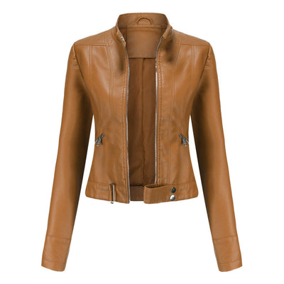 Hannah | Damen Kurzgeschnittene Biker Kunstleder Jacke mit Reißverschluss