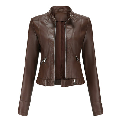 Hannah | Damen Kurzgeschnittene Biker Kunstleder Jacke mit Reißverschluss
