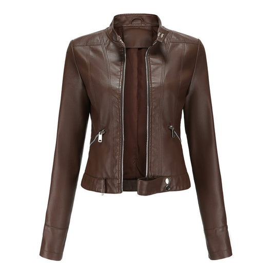Hannah | Damen Kurzgeschnittene Biker Kunstleder Jacke mit Reißverschluss