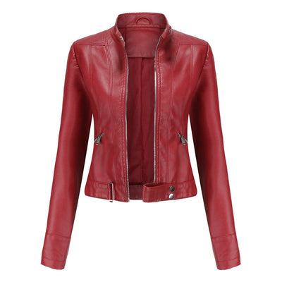 Hannah | Damen Kurzgeschnittene Biker Kunstleder Jacke mit Reißverschluss