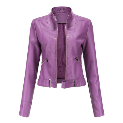 Hannah | Damen Kurzgeschnittene Biker Kunstleder Jacke mit Reißverschluss