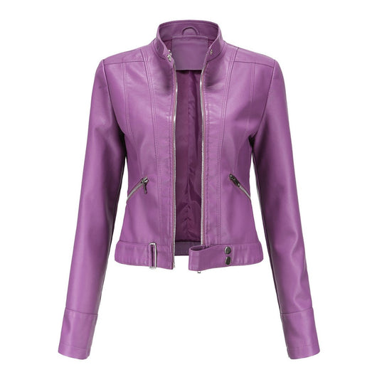 Hannah | Damen Kurzgeschnittene Biker Kunstleder Jacke mit Reißverschluss
