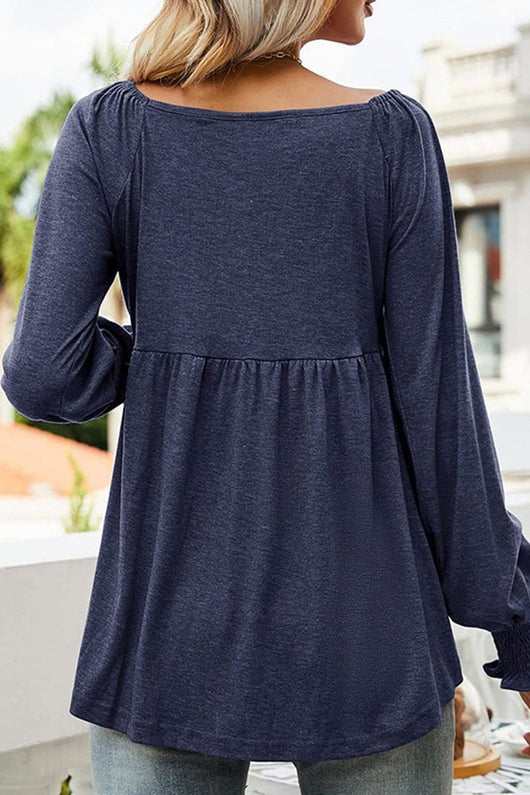 Mia | Damen Langarm Babydoll-Tunika mit V-Ausschnitt geraffter Taille