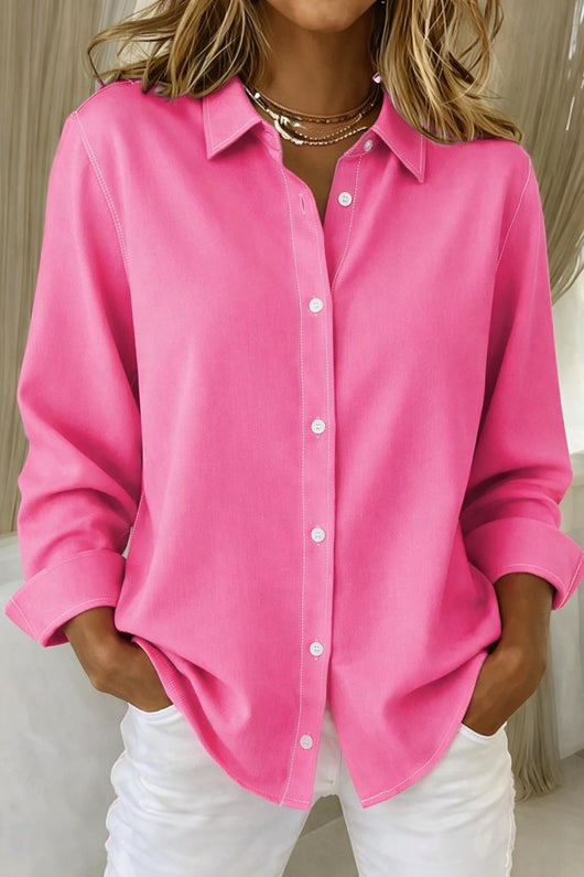 Katharina | Damen Langarm-Bluse eleganter Knopfleisten-Hemdkragen lockere Passform