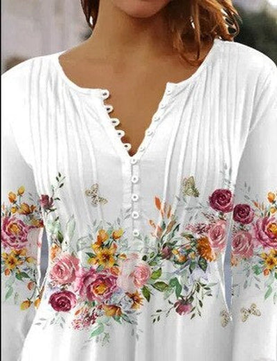 Charlotte | Damen Langarm Bluse Geblümtes Henley-Shirt Relaxed Fit