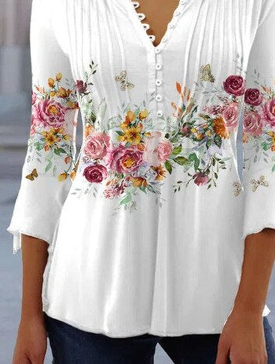 Charlotte | Damen Langarm Bluse Geblümtes Henley-Shirt Relaxed Fit