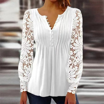 Charlotte | Damen Langarm Bluse Geblümtes Henley-Shirt Relaxed Fit