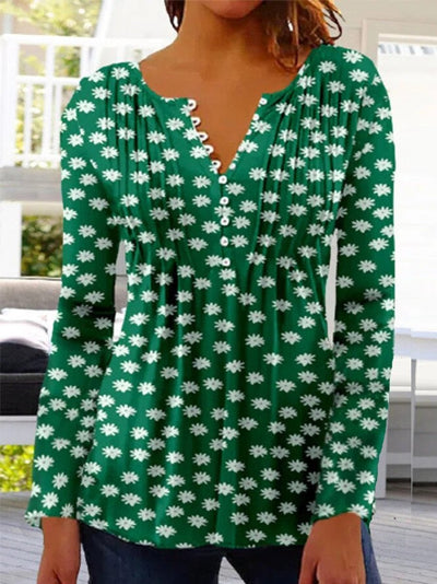 Charlotte | Damen Langarm Bluse Geblümtes Henley-Shirt Relaxed Fit