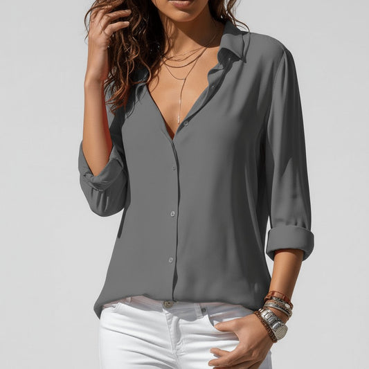 Sophie | Damen Langarm-Bluse mit Hemdkragen aufgeknöpftem Vorderteil