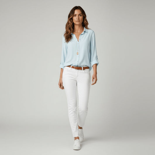 Sophie | Damen Langarm-Bluse mit Hemdkragen aufgeknöpftem Vorderteil