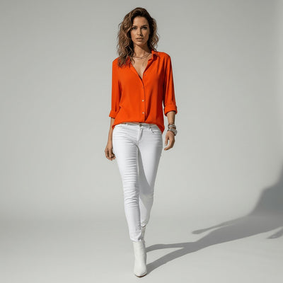 Sophie | Damen Langarm-Bluse mit Hemdkragen aufgeknöpftem Vorderteil