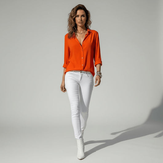 Sophie | Damen Langarm-Bluse mit Hemdkragen aufgeknöpftem Vorderteil